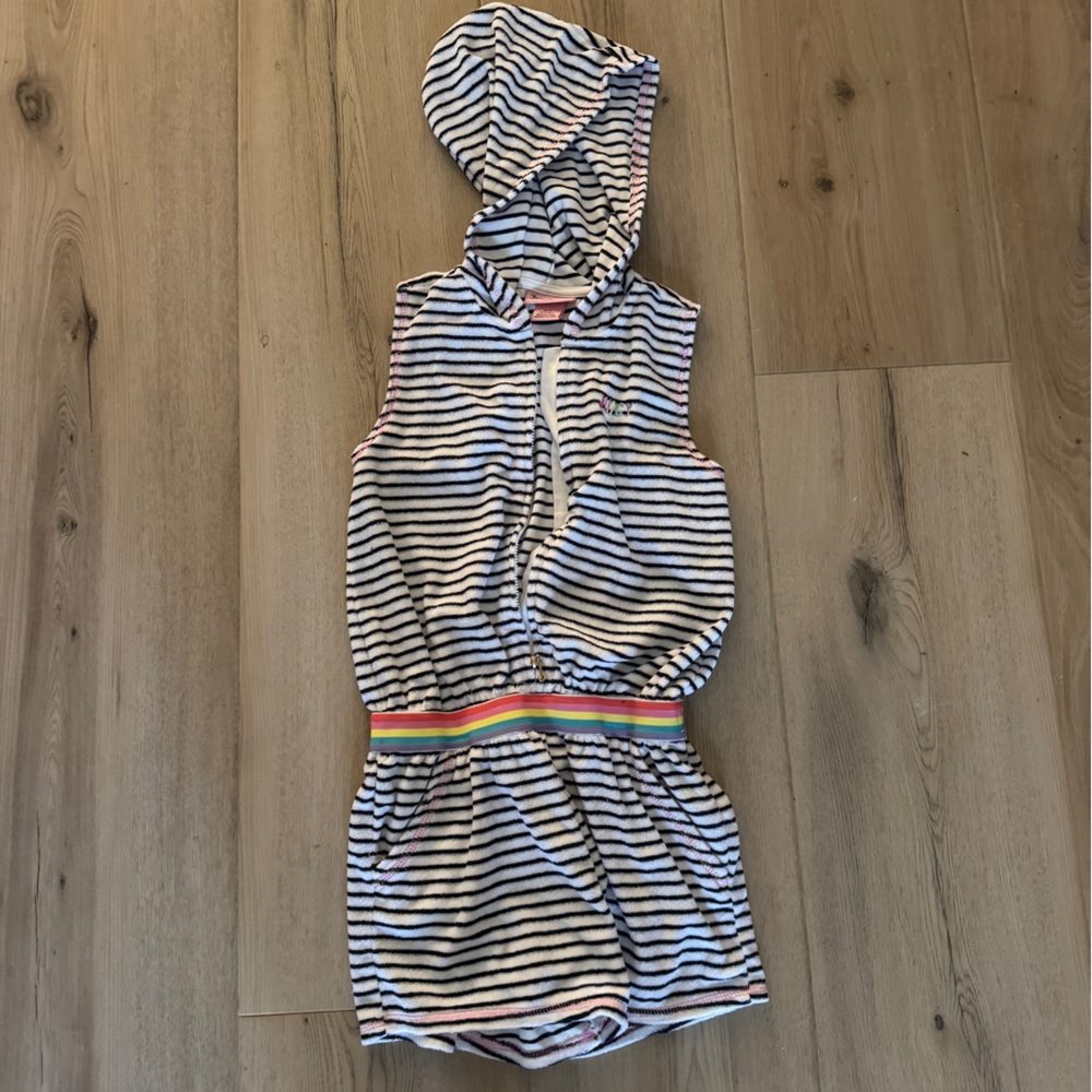 Juicy Couture Black and White Striped terry cloth romper